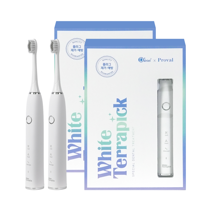 [치과공식납품] 화이트테라픽 음파 전동칫솔 저자극 미세진동 잇몸관리 닥터대니 리필모 2개 포함, 2개, 화이트, 화이트테라픽