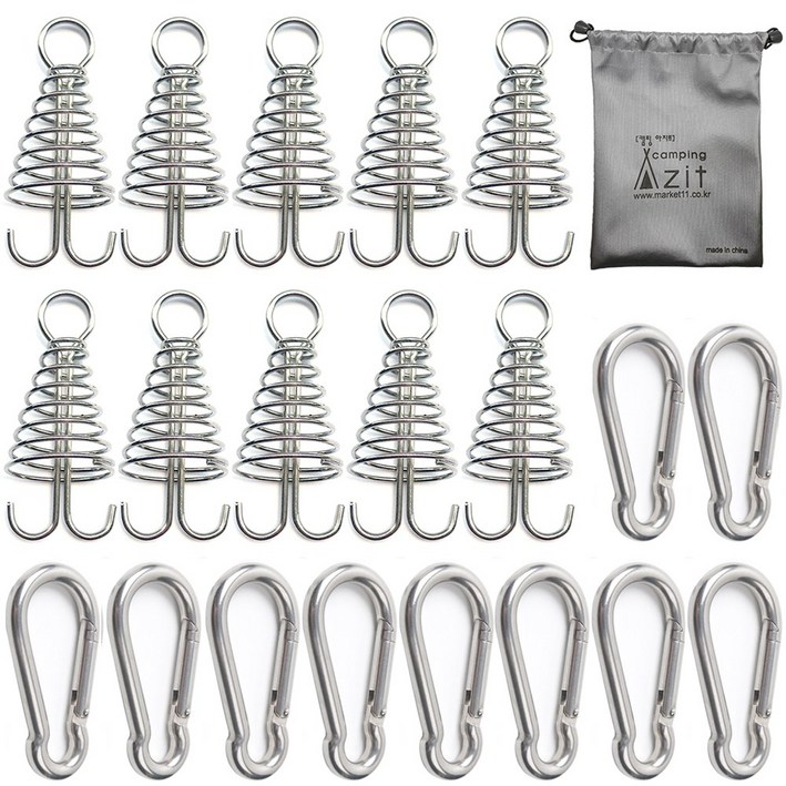 캠핑 아지트 탄소강(CARBON STEEL) 강철 비너 6호 10P + 스프링 오징어 데크팩 10P + 방수 주머니, 1개