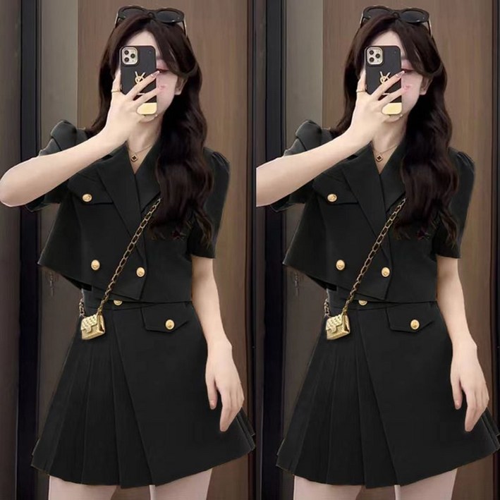 해피유통 여성 여름 출근룩 트위드 투피스세트 패션 숏 정장 코트 why