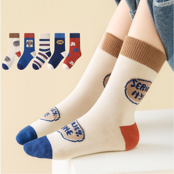 -어반바스켓-아동용 어린이 쿨독 중목 양말 5켤레 세트