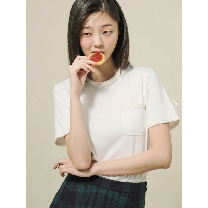 빈폴레이디스 티셔츠 트위드 배색 반소매  화이트 BF5342C051 WDK809 EDW239 티