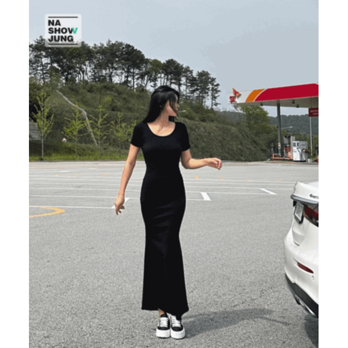 2가지 기장 자체제작 반팔 사심 머메이드 롱 원피스 무료배송