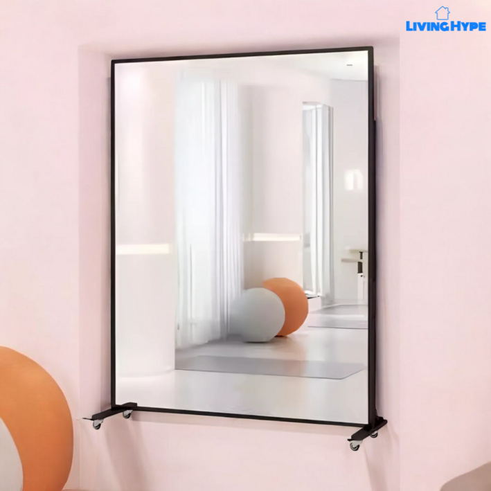 리빙하입 이동식 대형 스탠드 전신 거울, 높이178cm 블랙