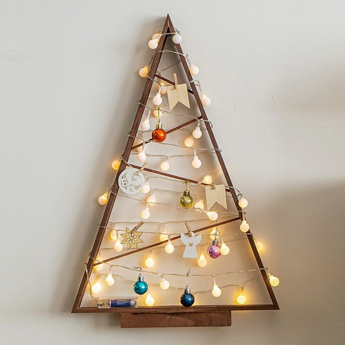 OMT 크리스마스 벽트리 우드프레임 풀세트 트리+앵두전구+오너먼트+장식 OL-WLP01