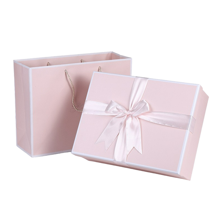 올디디 파스텔 리본 선물상자 중 + 쇼핑백 세트, 1세트, 핑크 20230826