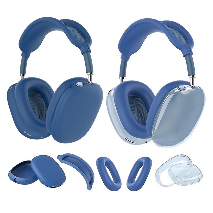 모이모 3+1 에어팟 맥스 프리미어 투명 실리콘 케이스 이어캡 파우치, 블루 (3+1)