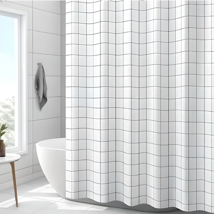 바코젤 방수 샤워 커튼, 체크무늬, 1개
