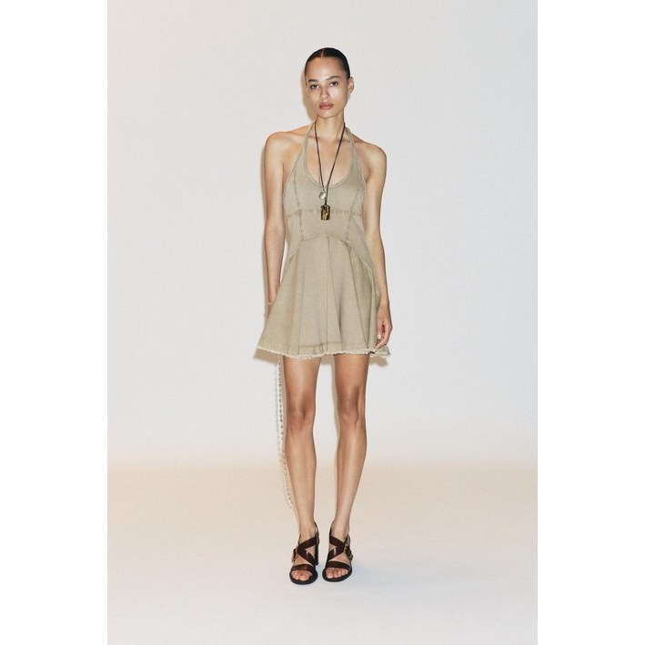 국내발송 ZARA 여성 GODETS 미니 원피스  라이트 카키 361115