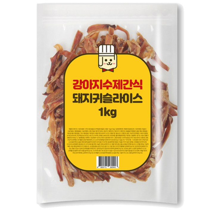 초대용량 강아지수제간식 돼지귀슬라이스1kg 국내생산, 1개, 1kg