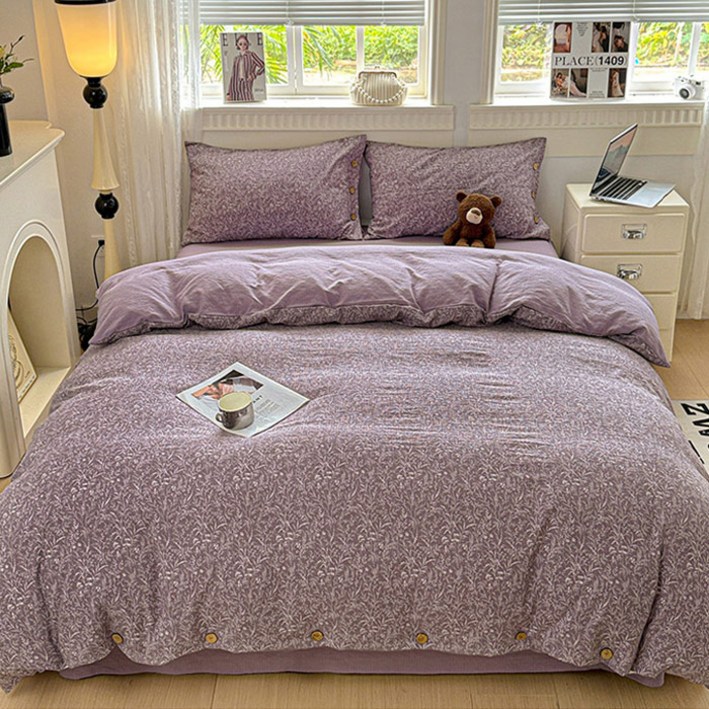 리진 플로아 린넨 이불커버 싱글 150X200cm, 바이올렛