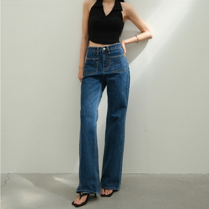 국내생산 모노디 여성 여자청바지 앞 포켓 세미와이드 데님 팬츠
