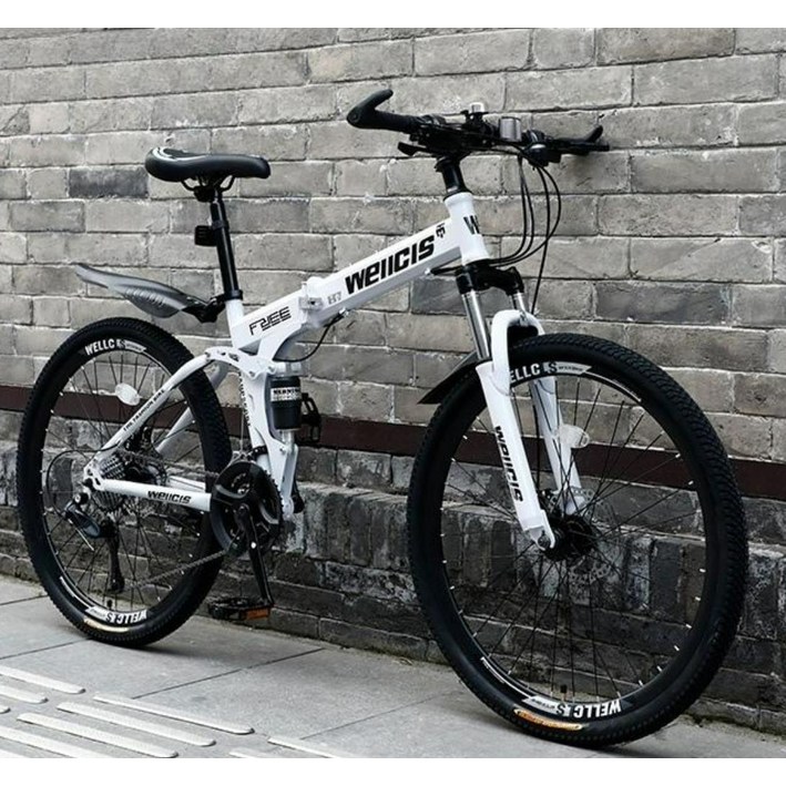 미니벨로 입문용로드자전거 26인치 21단 사이클 접이식 라이딩 로드자전거, 스포크 휠 - 블랙