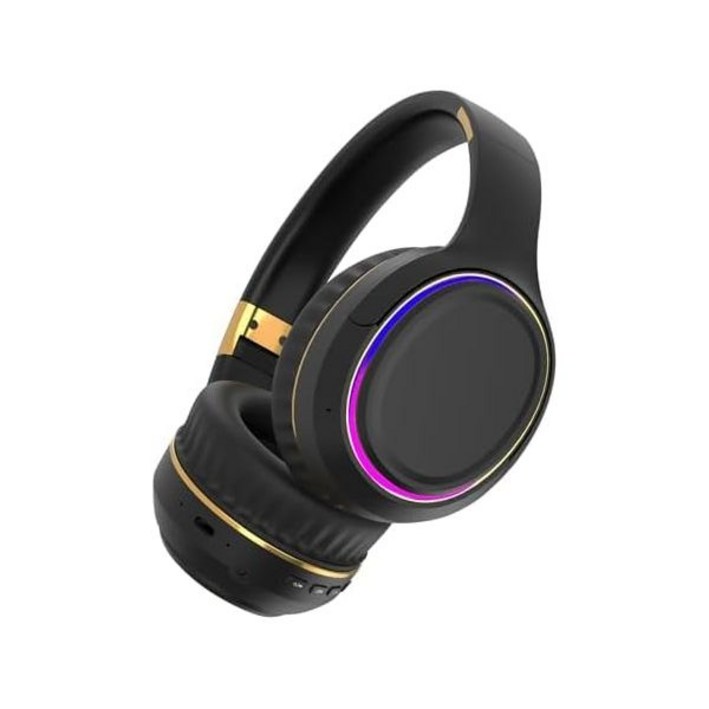 RGB 조명이 탑재된 접이식 무선 오버이어 헤드폰, 휴대폰, PC, 노트북용 블루투스 음악, 학교, 운동, 게임에 적합 (블랙)