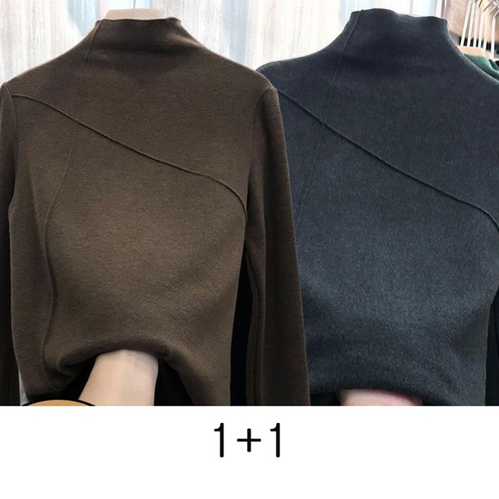 삼제태전 1+1 가을겨울 여성 캐주얼 스타일 안감 기모 반목상의 슬림핏 심플한 양면 기모 중년 어머니 의류