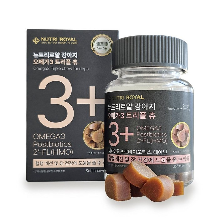 뉴트리로얄 강아지 오메가3 트리플 츄 피부 관절 심장 치매 두뇌 면역력 영양제 특허성분, 1개, 종합영양제