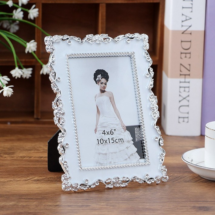 인테리어 탁상용 사진 포토 액자 유리 4×6 결혼 웨딩 10x15cm 실버화이트