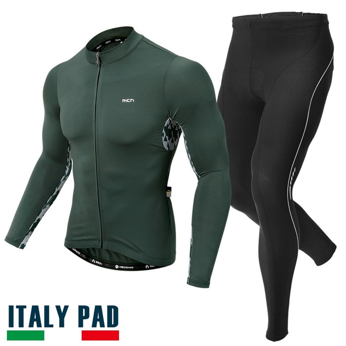 MCN 콘트래스트 자전거 사이클 라이딩 복장 긴팔 의류 상하의 세트 패드 포함 기능성 져지