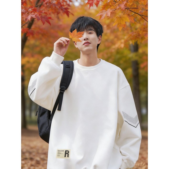 ANYOU 가을 남성 라운드 맨투맨 긴팔 오버핏 빅사이즈 맨투맨