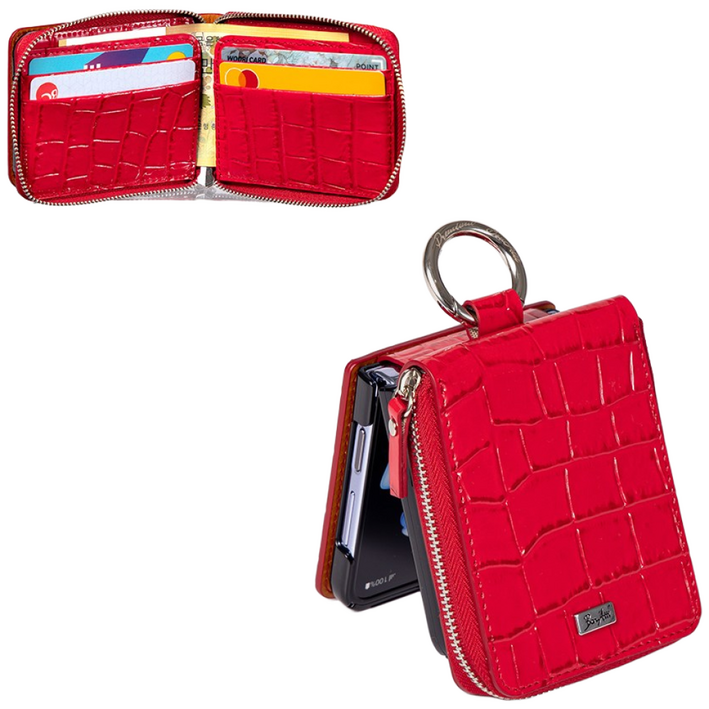 본아띠 DOLCE 천연소가죽 악어 지갑형 지퍼 힌지보호 갤럭시 Z플립 케이스