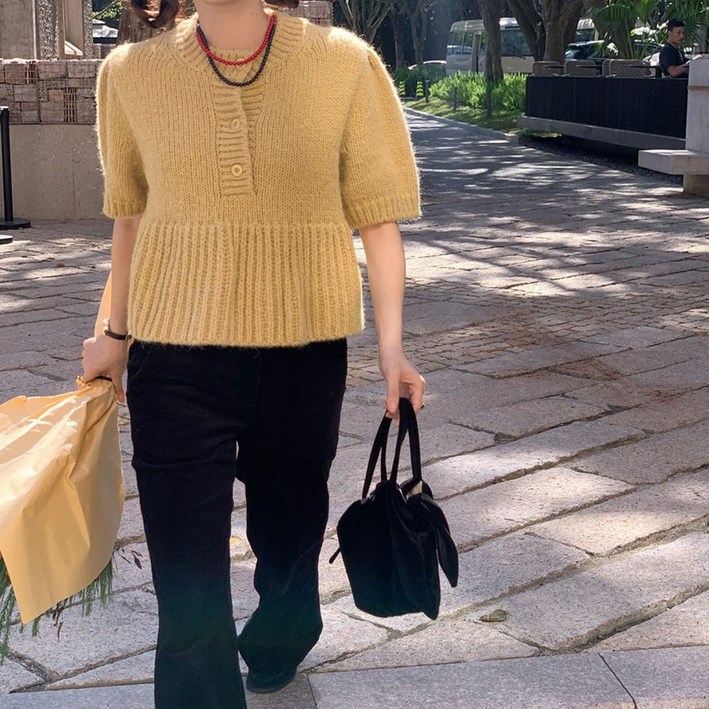 루어스룸 퍼퓸 반팔 니트 가디건 티셔츠