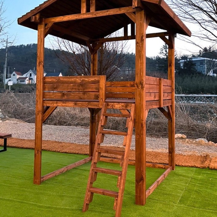 미엔우드 통나무 원두막 오두막 2층 야외 정자 파걸러 파고라 캐노피 정원 카페 테라스, 월넛색(2회도색)