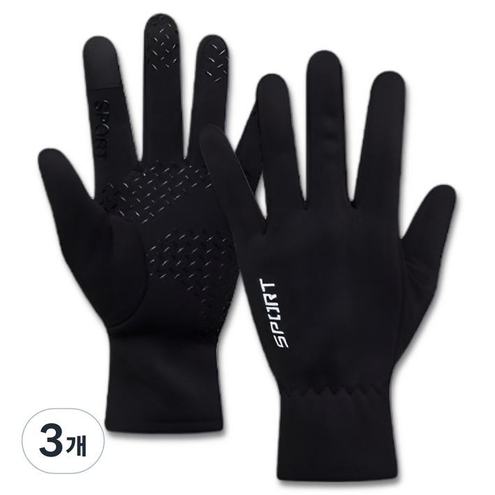 어프레이드 스포츠 러닝 자전거 기모 방한 장갑, 3개, 블랙