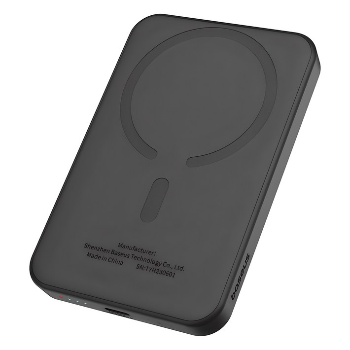 베이스어스 마그네틱 미니 무선 초고속 보조배터리 충전 파워뱅크 5000mAh 20W  C타입C타입 충전케이블 30cm 세트, PPCXM05, 클러스터 블랙