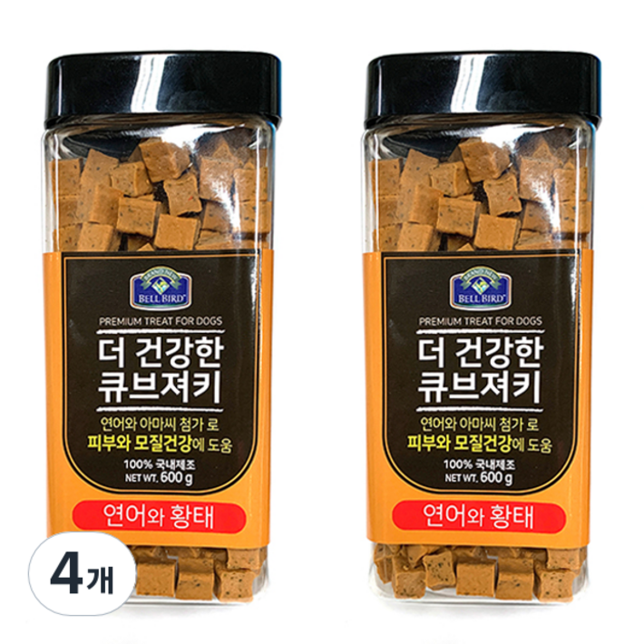 벨버드 강아지 더 건강한 큐브 져키, 연어  황태 혼합맛, 600g, 4개