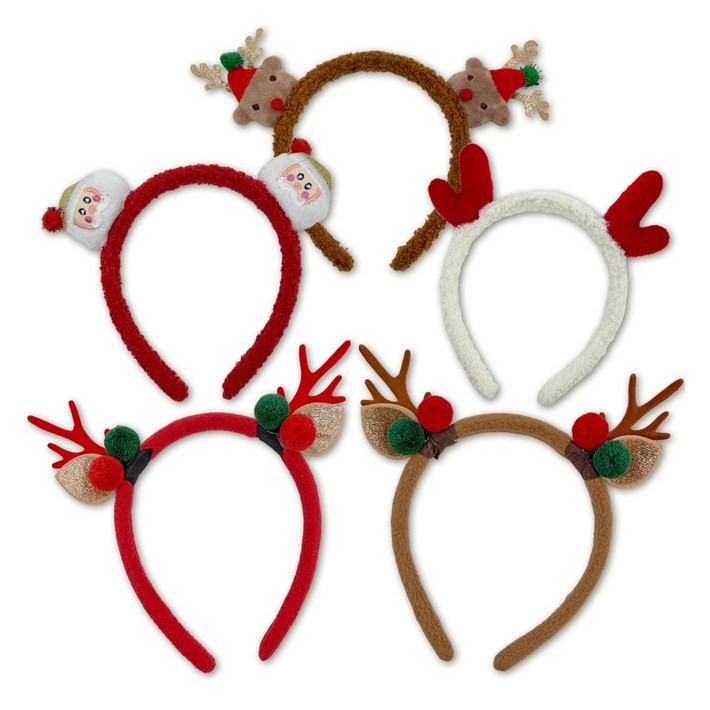리드홈 크리스마스 뽀글이 머리띠 5종 세트, 1세트, 혼합색상