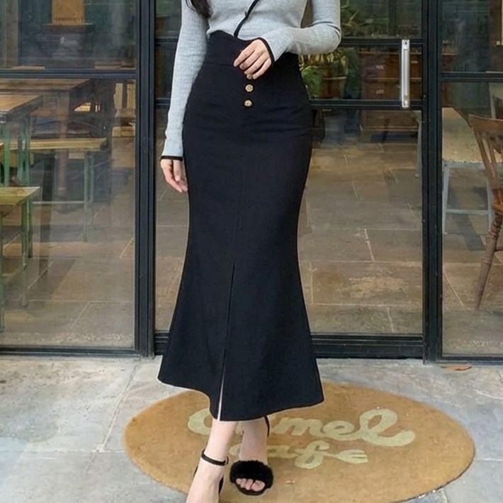 페이퍼먼츠 골디버튼 딥 머메이드 트임 롱 스커트 14070