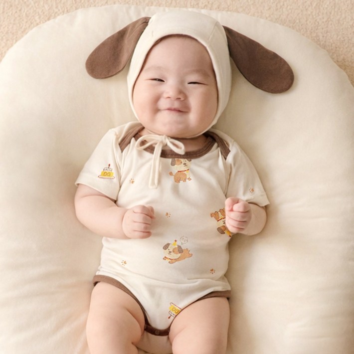 ikii 신생아용 반소매 바디수트  모자 세트
