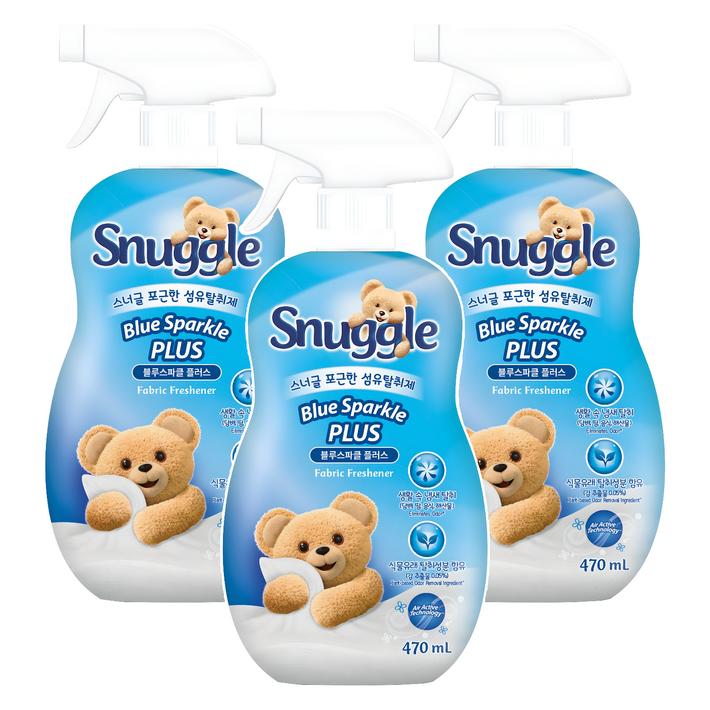 스너글 섬유탈취제 블루스파클 플러스 본품, 470ml, 3개