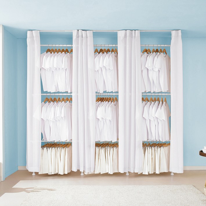 이지온 우먼스 튼튼한 고정식 설치형 드레스룸 시스템 커튼 옷걸이 행거 EWS419, 화이트