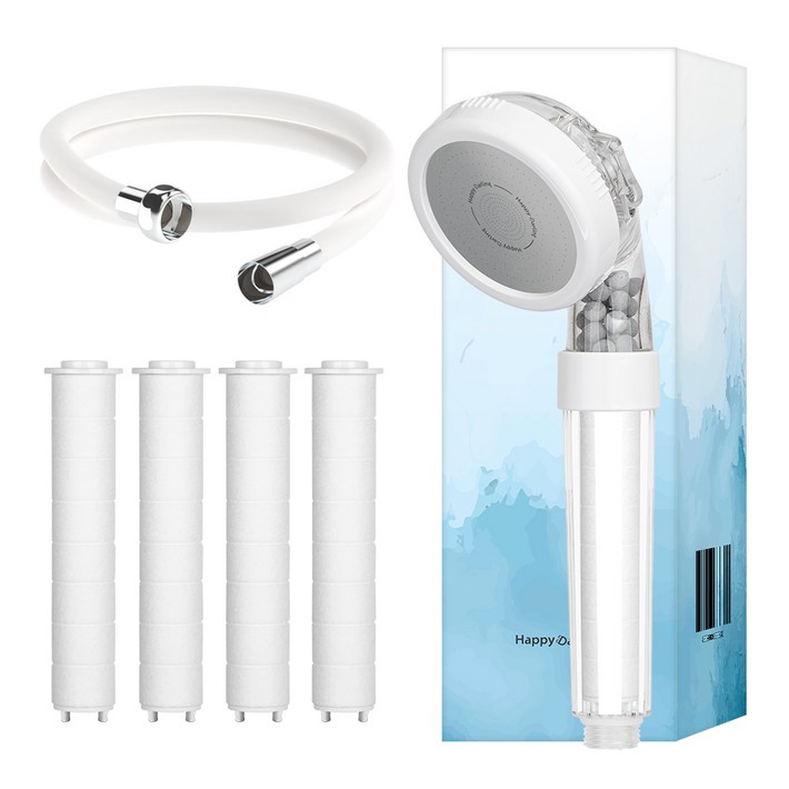 해피달링 3WAY 필터 샤워기  필터 4개  리플랜 샤워호스 2m 세트
