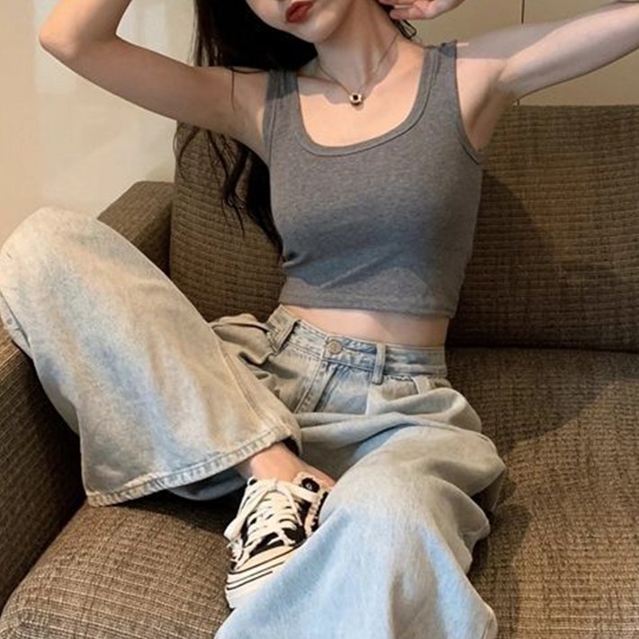 구디프 여성용 매끈한 바디핏 슬림 크롭 나시