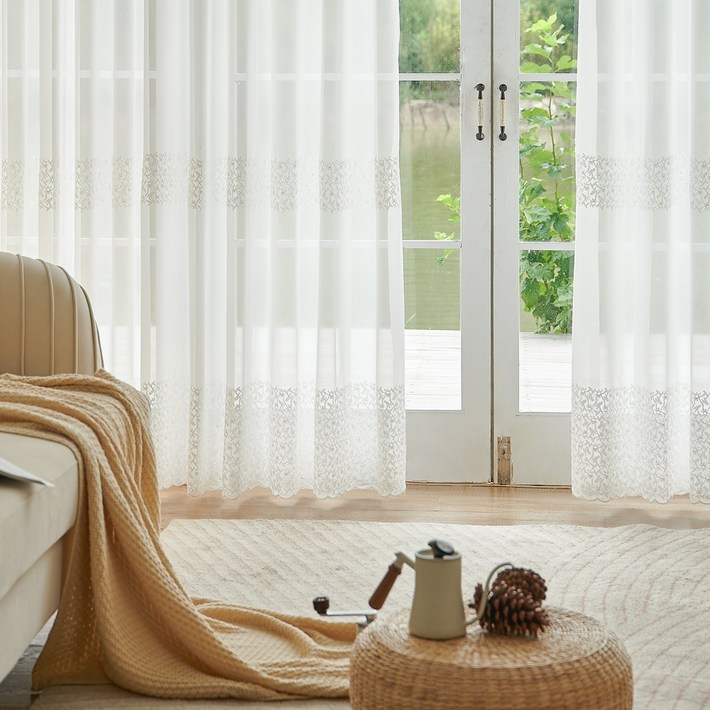 뷰하우스 리프 쉬폰 사계절 커튼 아일렛타입 2p