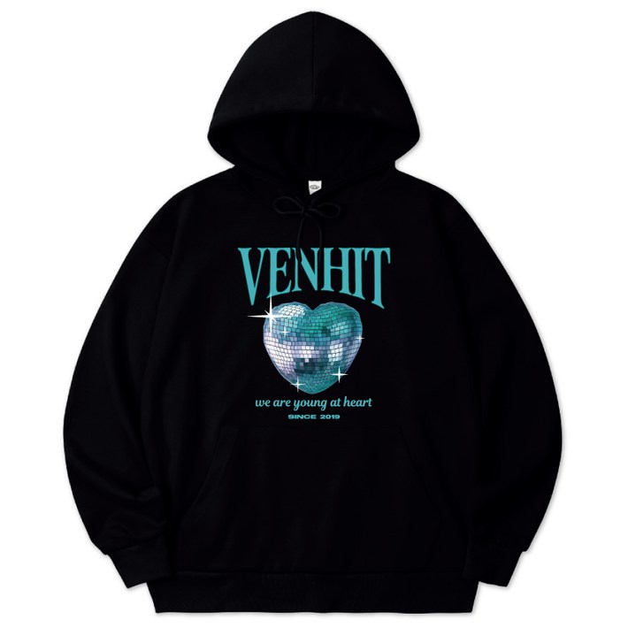 벤힛 남녀공용 테크노 하트 오버핏 특양면 후드티셔츠