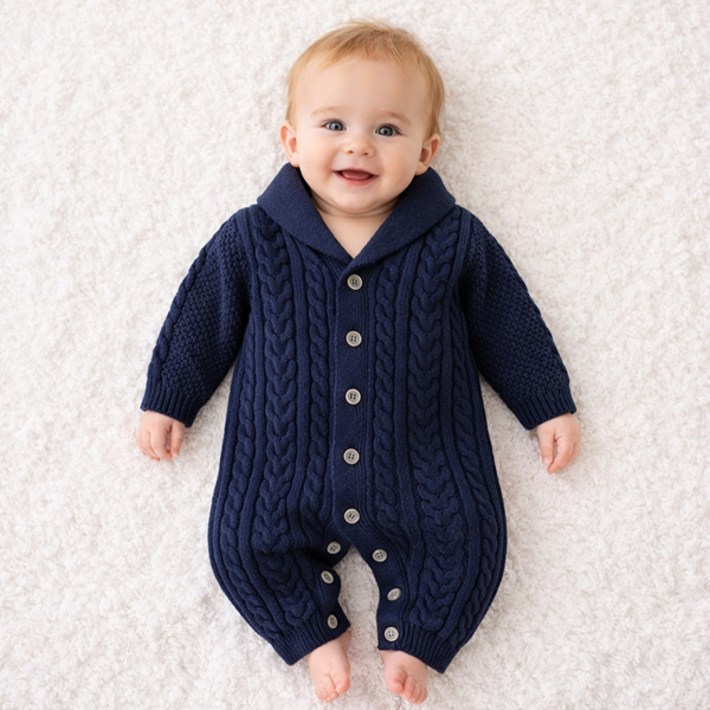 조이멀티 프리미엄 꽈배기 카라넥 니트 우주복