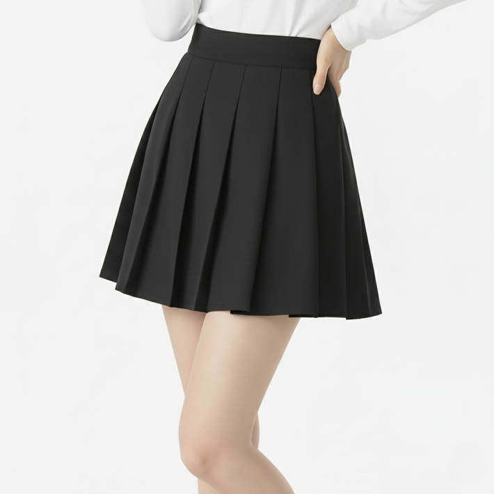 마켓피아 여성용 하이웨이스트 A라인 미니 플리츠 스커트