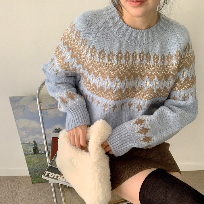 순이 S.여성 엘사 노르딕 눈꽃니트