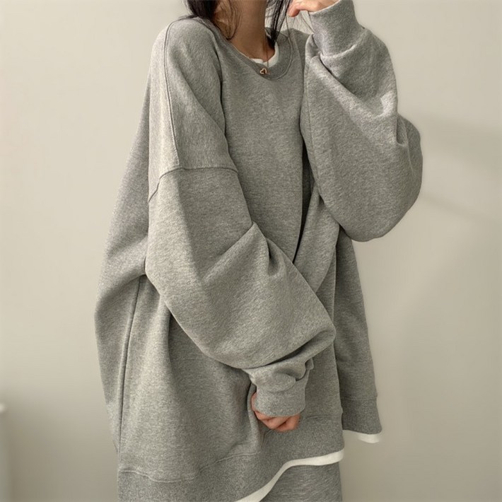 키뭉 여성 레이어드 스타일 베이직 맨투맨 티셔츠