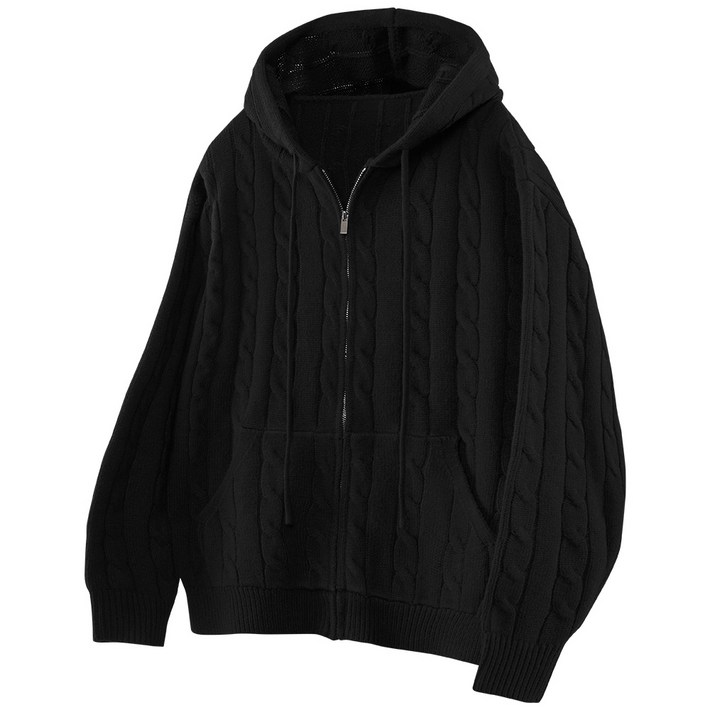 팀스핏 남성용 오버핏 꽈배기 니트 후드집업 3Color