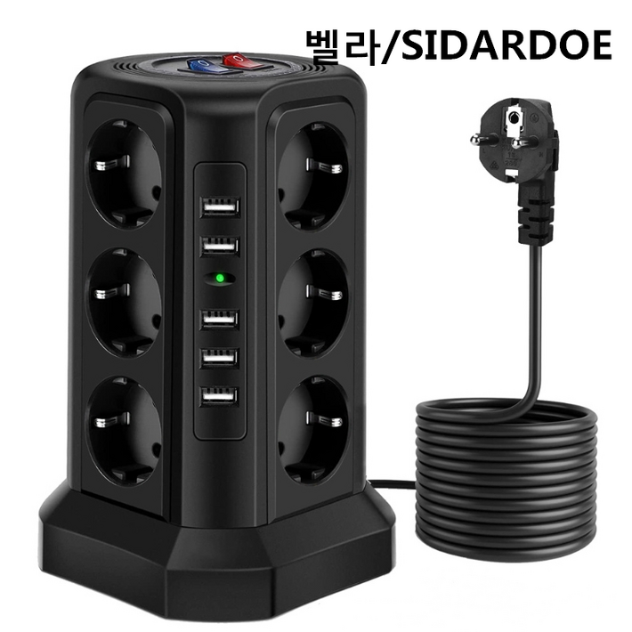 타워형 멀티탭 17구 2500w 고용량 멀티탭, 1개, 1.8m, 블랙