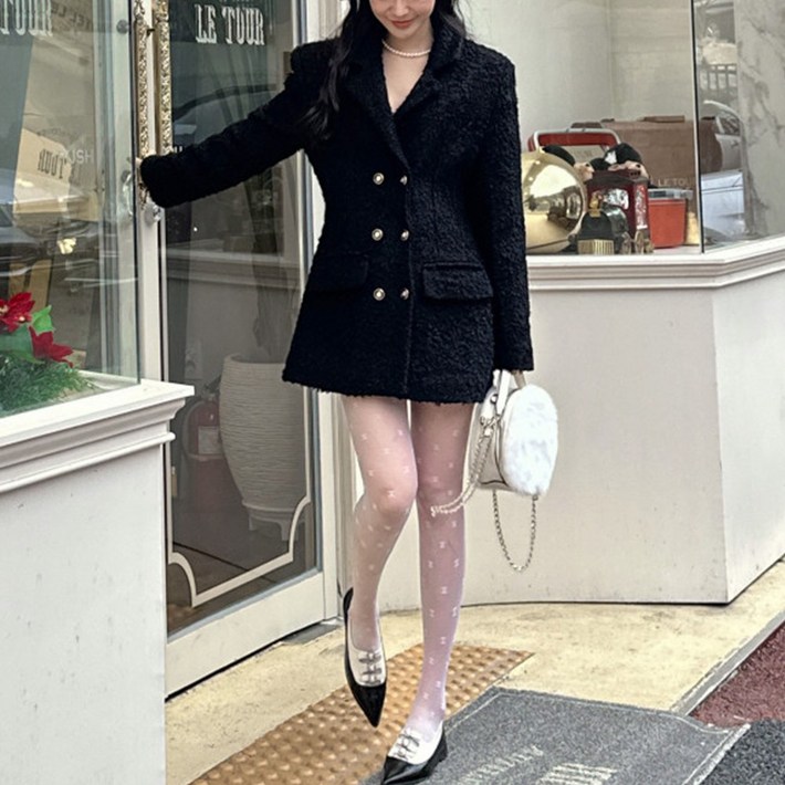 더블 버튼 루즈핏 자켓 코트 트위드 미니 원피스 하객룩 오피스룩