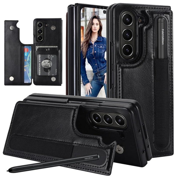 CCSmall 삼성 갤럭시 Z 폴드 7용 S펜 홀더가 있는 지갑 케이스, ID 카드 슬롯 홀더가 있는 자석 잠금 장치 PU 가죽 폰 케이스 커버 삼성 Z Fold7 5G SKB