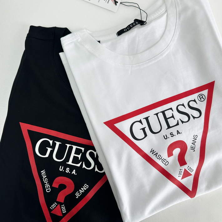 백화점 정품 게스 오리지널 삼각 로고 남녀공용 반팔
