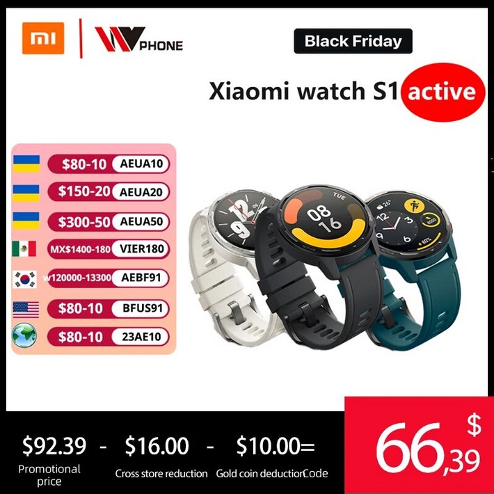 글로벌 버전 샤오미 워치 S1 액티브 스마트워치 AMOLED 디스플레이 5ATM 방수 심박수 블루투스 응답 통화 시계 143 인치