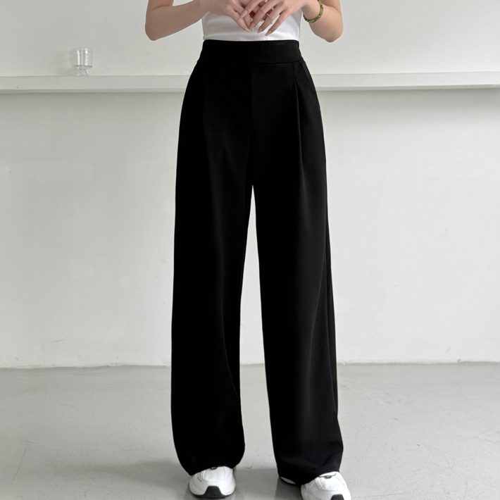 제제룩 여성용 일자 와이드 스판 밴드 핀턱 팬츠 바지 빅사이즈까지