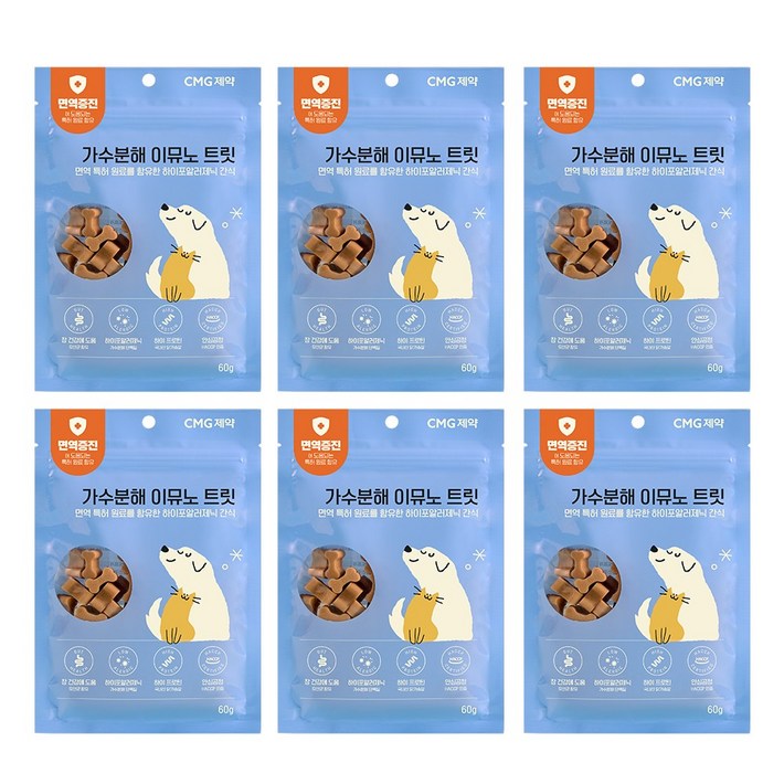CMG제약 가수분해 이뮤노 트릿, 강아지 고양이 저알러지 면역 간식, 6개, 60g, 치킨