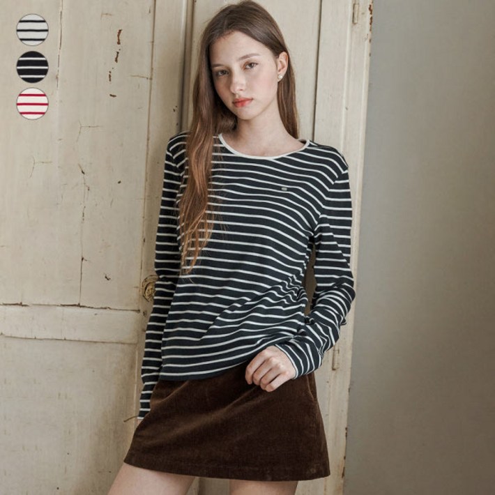 [게스진]게스 OP3K5422 여성 네크 배색 스트라이프 긴팔 티셔츠